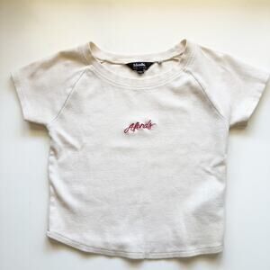 Afends Australia Cream Crop Rib Tee Size 4US Embroidered Logo Streetwear Kidcore